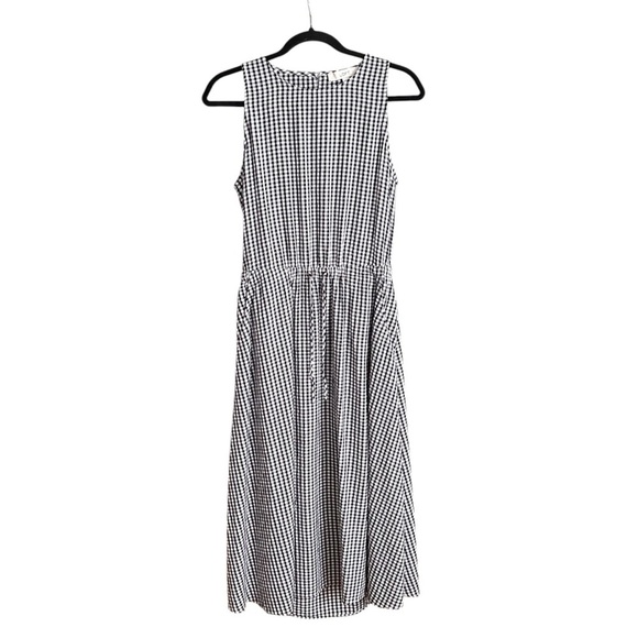 LOFT Black & White Gingham Crossover Back MIDI Dress Pockets Sleeveless Summer S - Picture 16 of 16